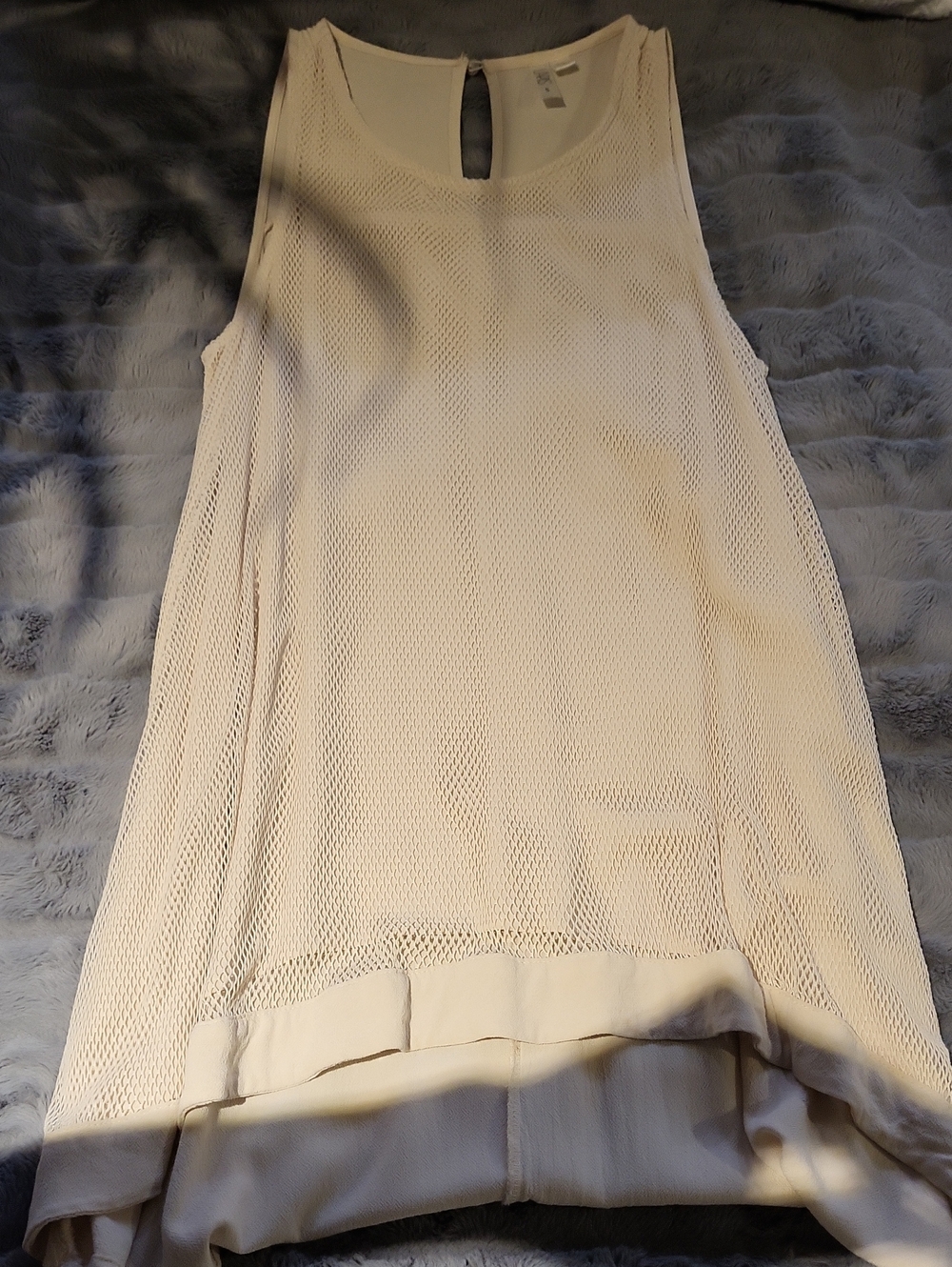 Lapis Cream Mesh Overlay Tank Dress